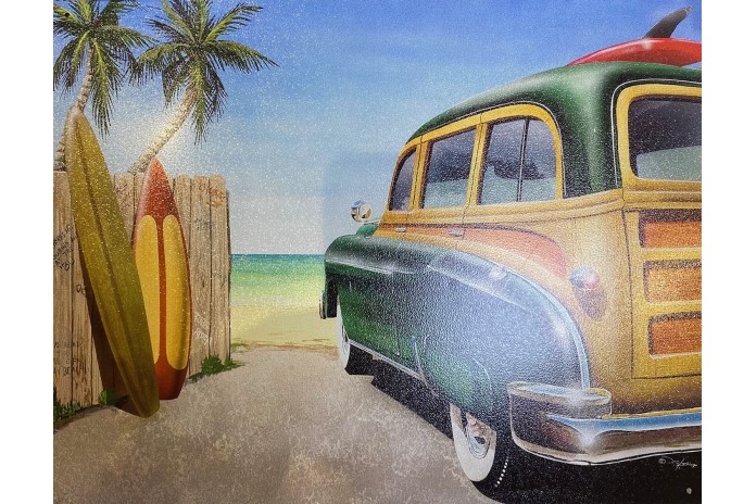 Plaque Metal Happiness Blue Palm Tree