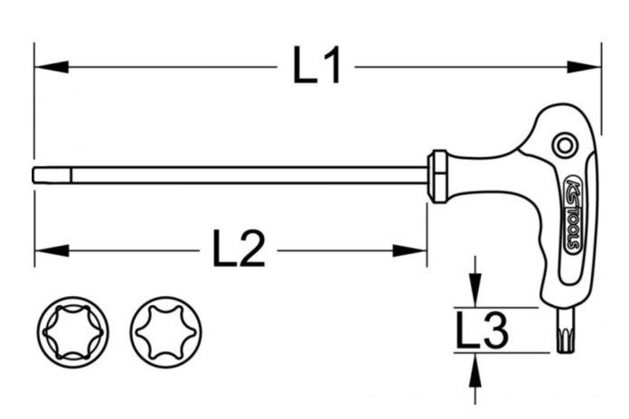 Clé mâle TORX tête sphérique à poignée en T
